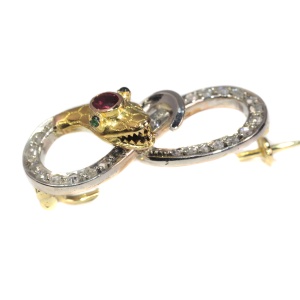 Victorian gold serpent pin set with diamonds curled snake brooch